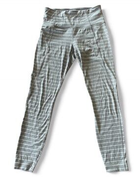 Athleta Light Gray & White Striped Active Top